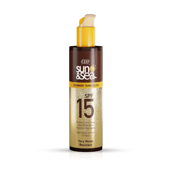إيڤا صن أند سي زيت متلألئ لإكتساب اللون البرونزي بمعامل حماية ( 15 ) 200 مل